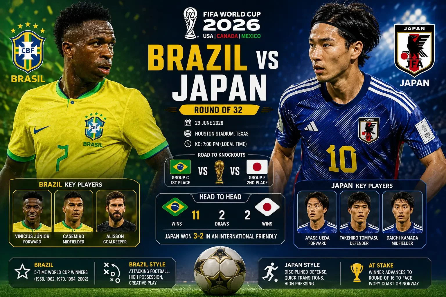 Brazil vs Japan: FIFA World Cup 2026 Round of 32 – Can the Samurai Blue Shock the Five-Time Champions?