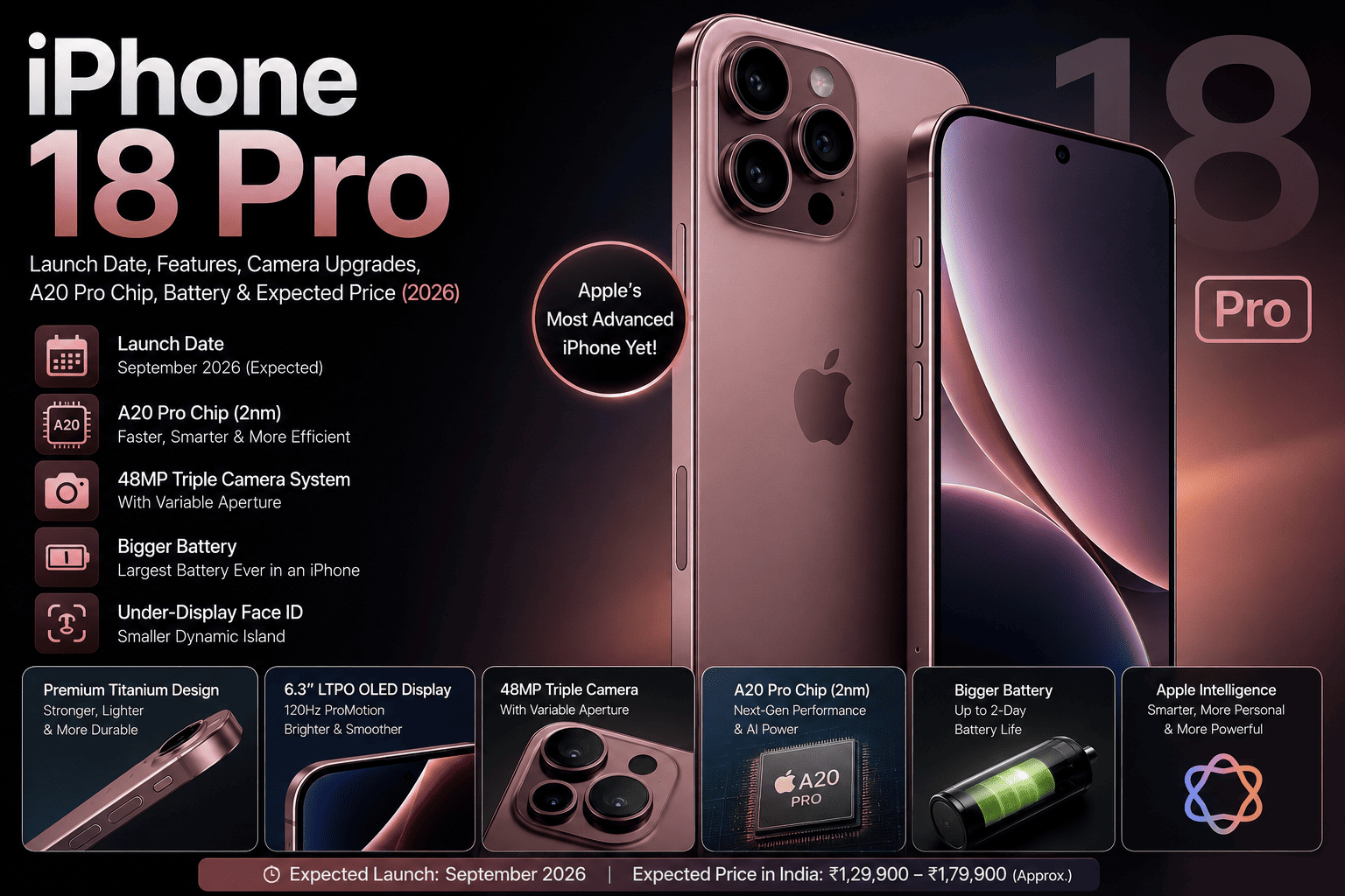 iPhone 18 Pro Launch Date, Features, Camera Upgrades, A20 Pro Chip, Battery & Expected Price (2026)