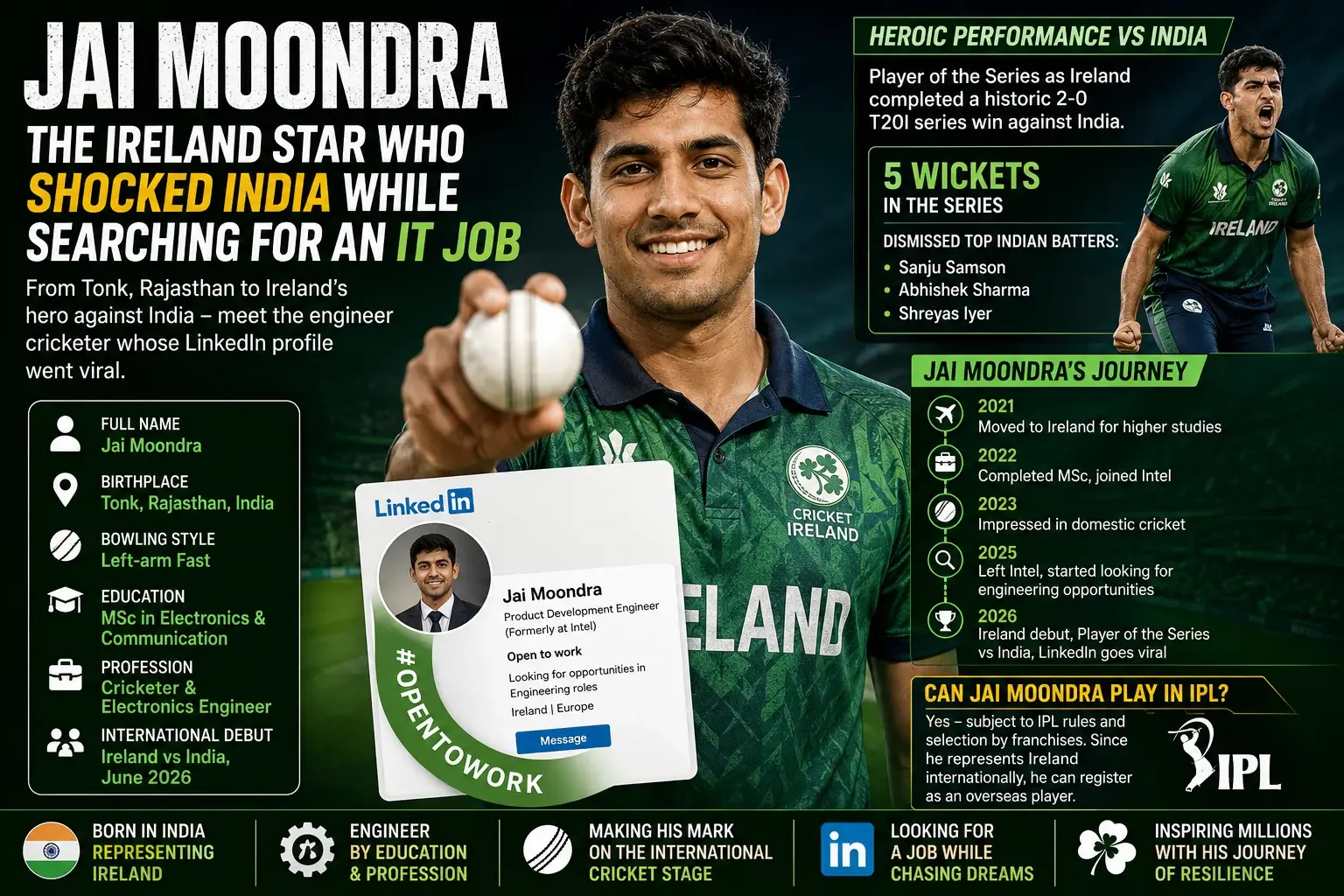 Jai Moondra Biography: Ireland Cricketer, LinkedIn Open to Work, IPL Eligibility & Career