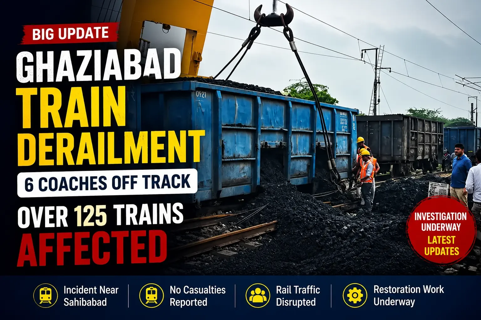 Ghaziabad Train Derailment: 6 Goods Train Coaches Go Off Track, Over 125 Trains Affected Near Sahibabad