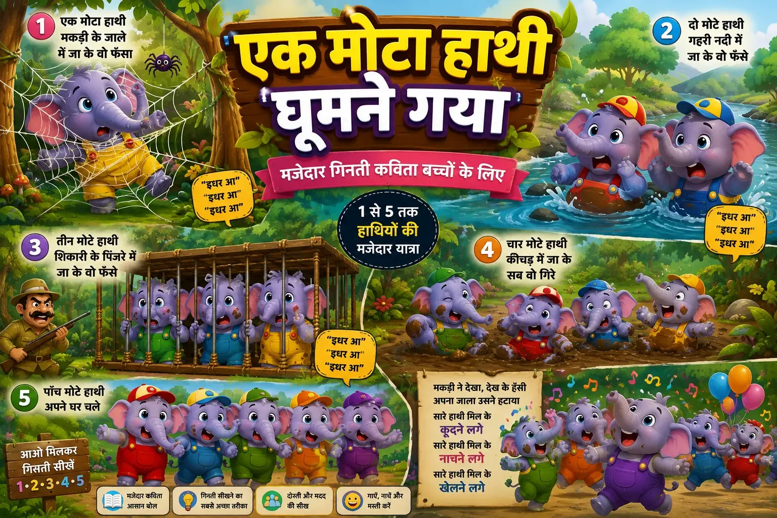 Ek Mota Hathi Lyrics in Hindi – एक मोटा हाथी घूमने गया | बच्चों की लोकप्रिय हिंदी कविता