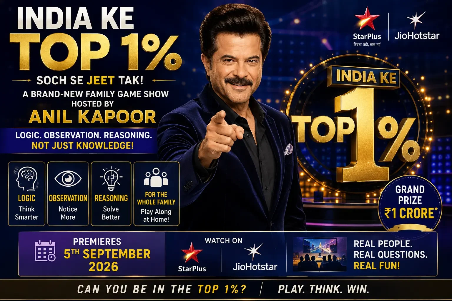 Anil Kapoor Returns to TV With India Ke Top 1%: Star Plus' New Family Game Show Premieres on September 5