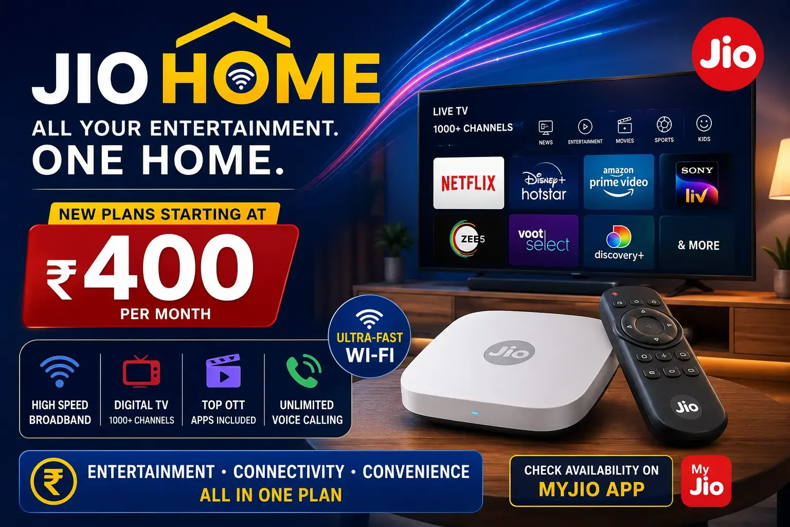 Reliance Jio Launches New JioHome Plans Starting at ₹400: TV, Wi-Fi & OTT Benefits Explained