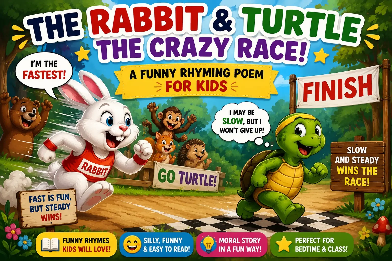 The Rabbit and Turtle’s Crazy Race: A Funny Rhyming Poem for Kids