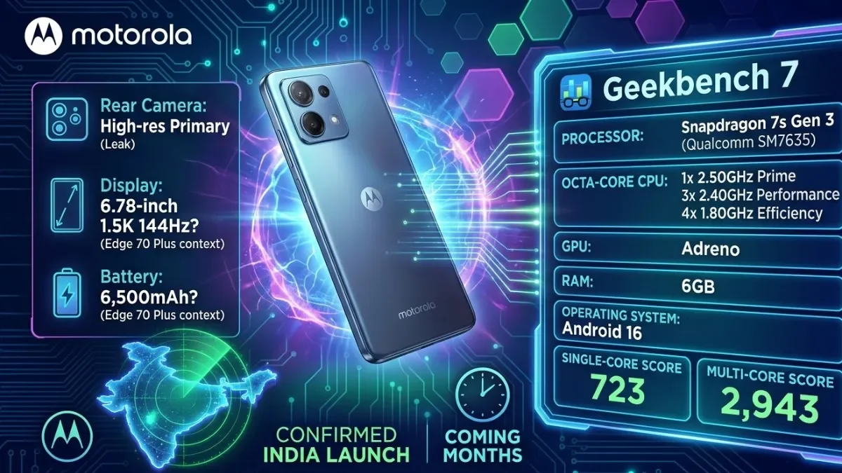 Motorola Edge 70 Neo Spotted on Geekbench: Snapdragon 7s Gen 3, 6GB RAM and Android 16