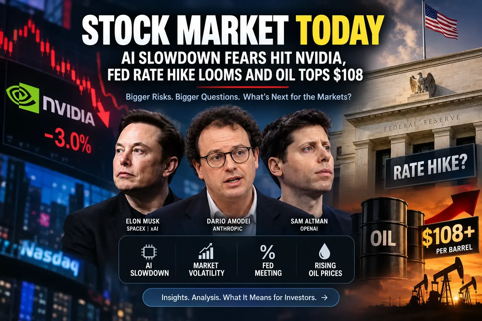 Stock Market Today: Nasdaq Slides as AI Slowdown Fears Hit Nvidia, Fed Rate Hike Looms and Oil Tops $108