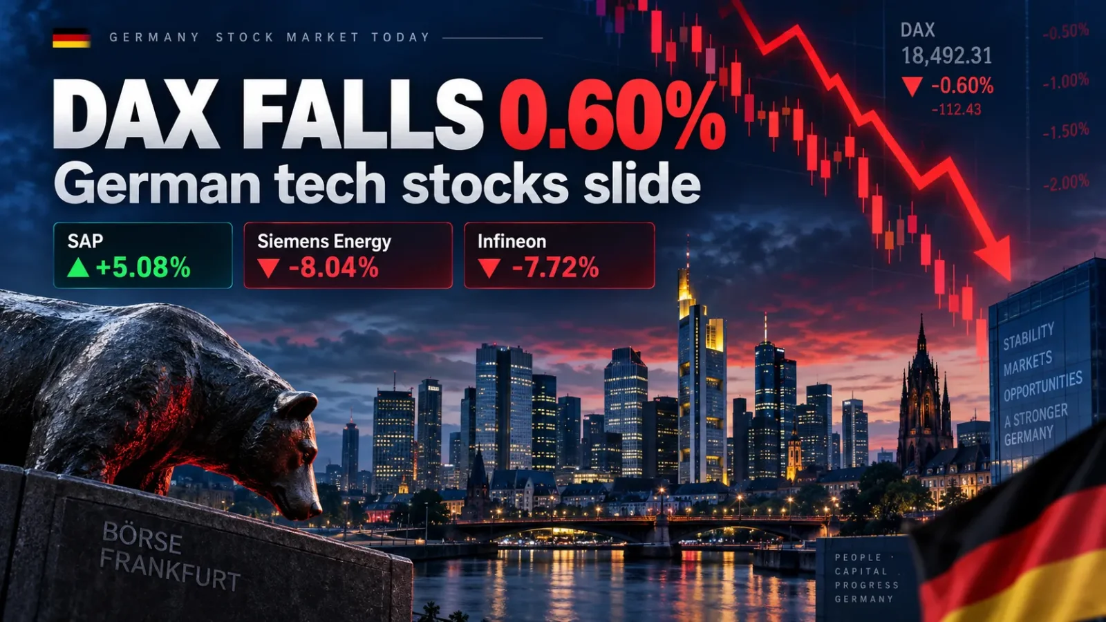 Germany Stock Market Today: DAX Falls 0.60% as Tech Stocks Slide; SAP Jumps While Siemens Energy Sinks